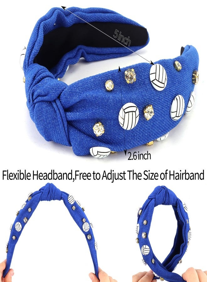 هابدو طوق رأس هابدو باللون الأزرق الملكي، مرصع بأحجار الراين، بتصميم عقدة، مناسب للكرة الطائرة، عريض، مثالي ليوم المباراة، إكسسوارات شعر رياضية، هدية مثالية لمحبي الكرة الطائرة - Image 2